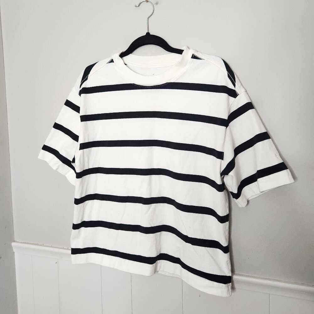 Everlane White and Black Striped Short-Sleeve Tee